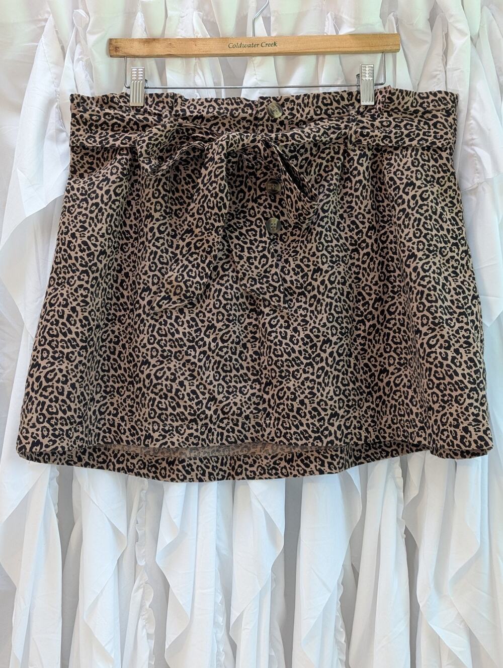 American Eagle Leopard Paper Bag Waist Belted Ruffle Skirt L